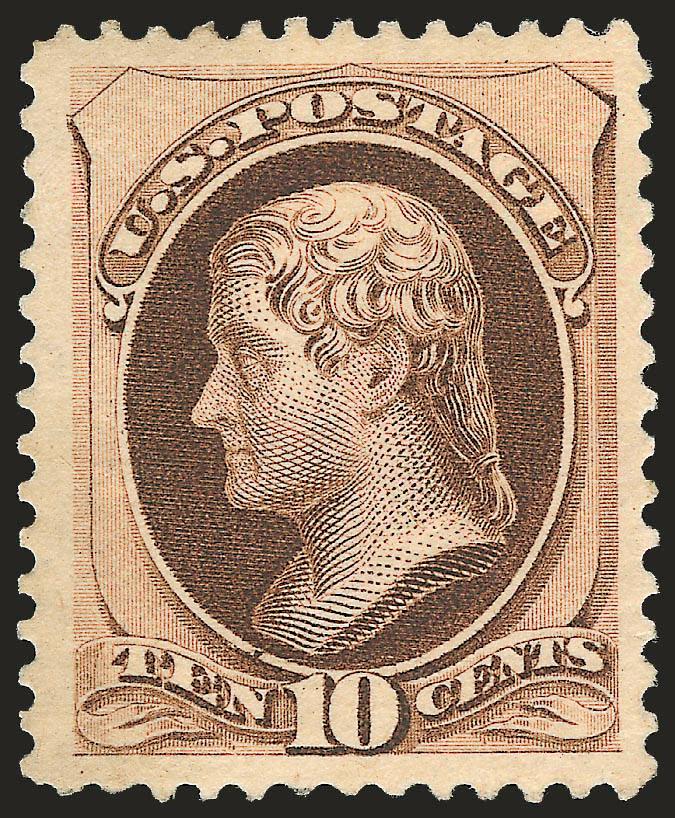 10c Brown, Without Secret Mark (187).> Original gum, wide margins and lovely rich color, filled thin at lower left, Extremely Fine appearance, with 1958 P.F. certificate for a pair (not mentioning any faults)
and 2006 P.S.E. certificates