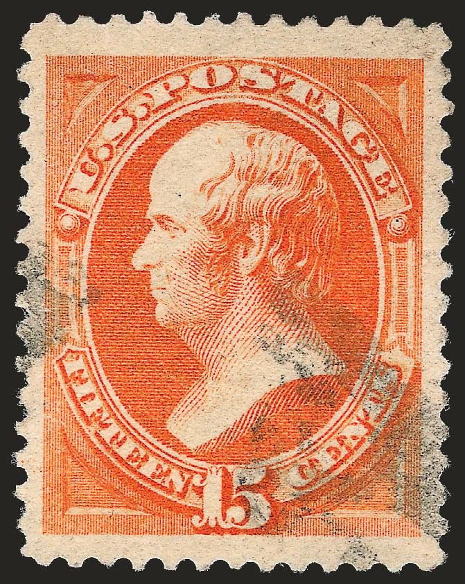 15c Red Orange (189).> Huge Jumbo margins and exceptionally well-centered, deep rich color with almost face-free light cancel, Extremely Fine Gem, with 2008 P.S.E. certificate (XF-Superb 95 Jumbo SMQ $340.00 as
95, $960.00 as 98), one of only seven
