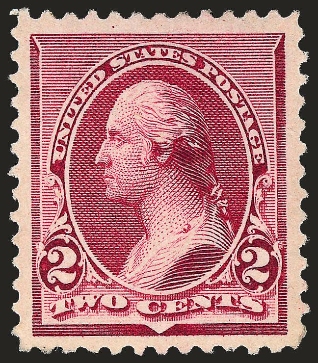 2c Lake (219D).> Original gum, wide Jumbo margins, rich color and sharp impression, handsomely centered and Extremely Fine, with 2008 P.S.E. certificate (OGh, XF 90 Jumbo SMQ $540.00 as 90, $950.00 as
95)