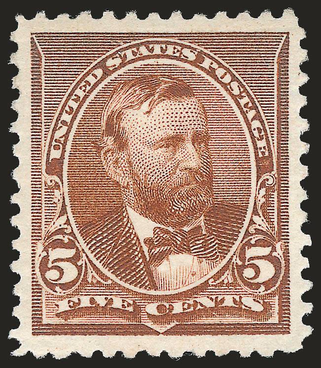 5c Chocolate (223).> Original gum, lightly hinged, huge Jumbo margins and essentially perfectly centered, wonderful color on fresh bright paper, Extremely Fine Gem, with 2005 P.S.E. certificate (OGph, XF-Superb
95 Jumbo SMQ $425.00 as 95, $750.00 as