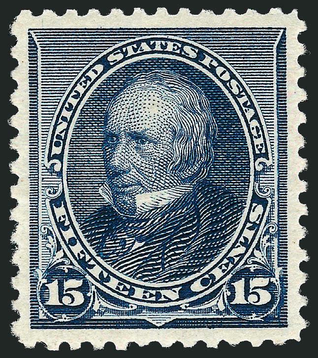 15c Indigo (227).> Mint N.H., deep rich color on bright paper, beautiful centering with wide and balanced margins<><>^EXTREMELY FINE GEM. A SUPERB MINT NEVER-HINGED EXAMPLE OF THE 15-CENT 1890 ISSUE.^<><>The
15c 1890 stamp is, in our opinion, one