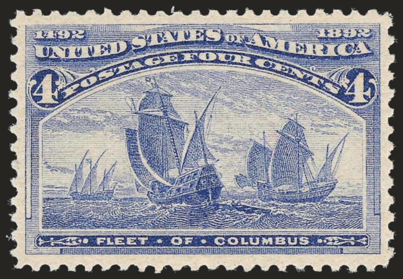 4c Columbian (233).> Original gum, barest trace of hinging, almost perfectly centered, bright color, Extremely Fine, with 2004 P.F. certificate
