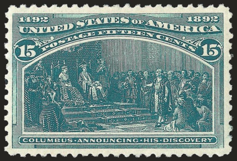 15c Columbian (238).> Mint N.H., brilliant color, well-proportioned margins, Very Fine and choice, with 2008 .. (VF-XF 85 SMQ $1,200.00)