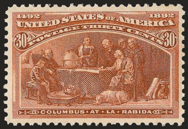 30c Columbian (239).> Mint N.H., intense shade and impression on bright paper, wide margins, fresh and Extremely Fine, a pretty stamp, with 2008 P.S.E. certificate (XF 90 SMQ $2,350.00)