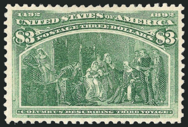 $3.00 Columbian (243).> Original gum, lightly hinged, precisely centered, lovely bright color, Extremely Fine, with 2001 P.F. certificate