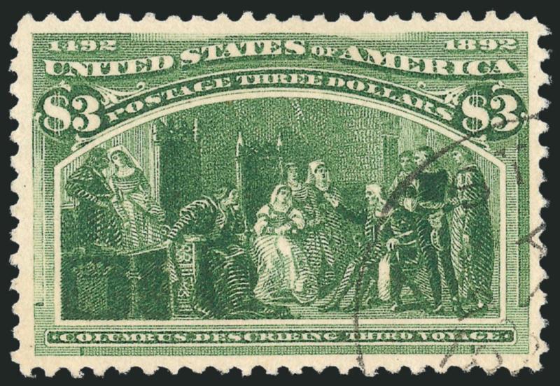 $3.00 Columbian (243).> Choice margins and near-perfect centering, magnificent deep intense color, neat unobtrusive corner circular datestamp, Extremely Fine, lovely used example, with 2004 P.F.
certificate