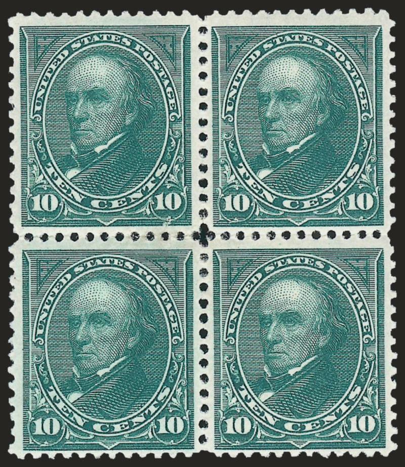 10c Dark Green (258).> Block of four, original gum, lightly hinged, beautiful color and impression, left pair with light natural gum wrinkle, Fine-Very Fine, with 2008 P.S.E. certificate