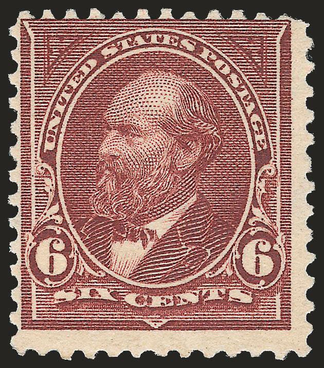 6c Dull Brown, USIR Watermark (271a).> Original gum, lightly hinged, clear R of watermark, rich color on bright white paper<><>^FINE. AN EXCEEDINGLY RARE ORIGINAL-GUM EXAMPLE OF THE 6-CENT 1895 ISSUE WITH USIR
WATERMARK.^<><>The 6c USIR Waterma