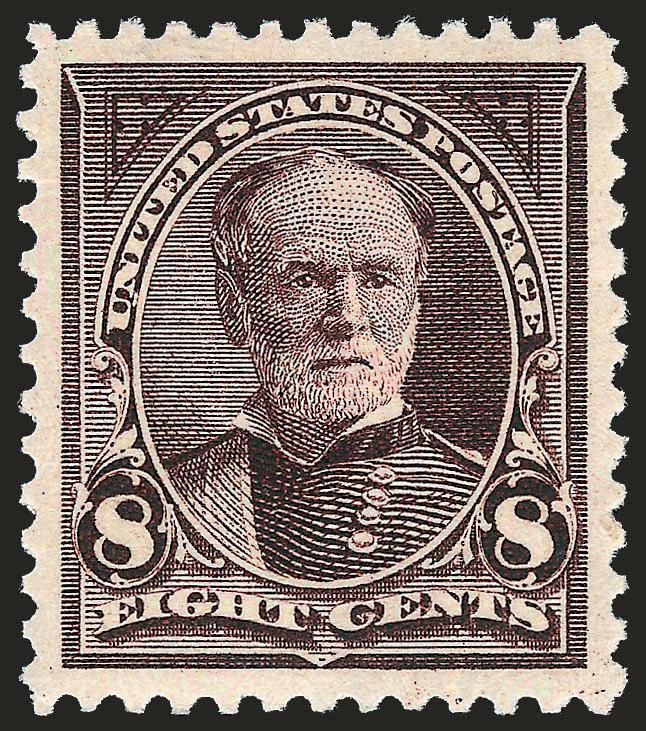 8c Violet Brown (272).> Mint N.H., deep rich color and sharp proof-like impression on bright paper, Jumbo margins<><>^EXTREMELY FINE GEM. THIS IS EASILY ONE OF THE FINEST MINT NEVER-HINGED EXAMPLES OF THE 1895
8-CENT WATERMARKED BUREAU ISSUE, SCOTT