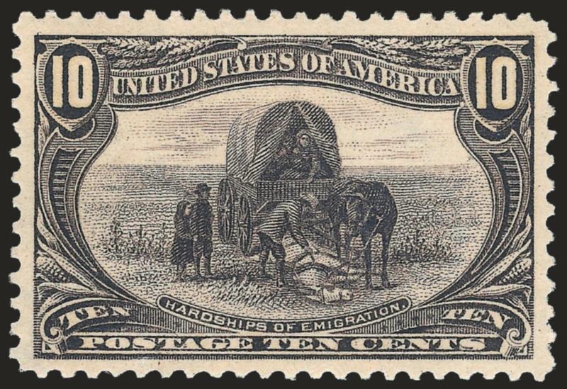 10c Trans-Mississippi (290).> Mint N.H., radiant color, wide and balanced margins, fresh and Extremely Fine, a beautiful stamp, with 1998 P.F. and 2006 P.S.E. certificates (XF 90 SMQ $1,750.00)