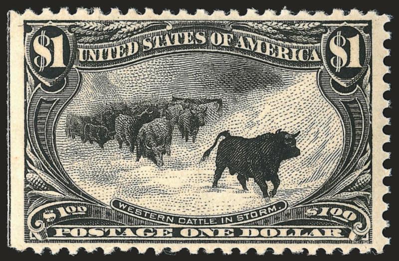 $1.00 Trans-Mississippi (292).> Mint N.H., nicely centered, wide at sides, natural s.e. at left, Very Fine, with photocopy of 2007 P.S.E. certificate for horizontal pair (left stamp)