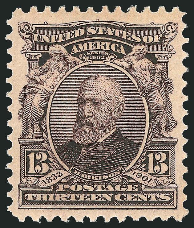 13c Purple Black (308).> Mint N.H., gorgeous margins and essentially perfectly centered, intense color and sharp impression, Extremely Fine Gem, with 2008 P.S.E. certificate (XF-Superb 95 SMQ $1,200.00)