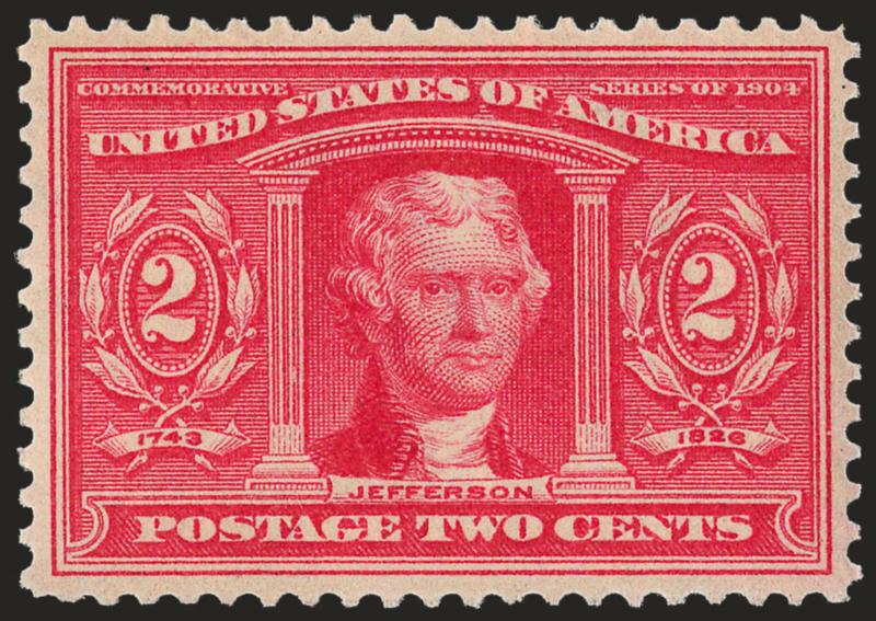 2c Louisiana Purchase (324).> Mint N.H., brilliant color, gorgeous centering with well-balanced margins, Extremely Fine Gem, the tightly-spaced plates of the Louisiana Purchase issue produced very few stamps
which can be graded 95, with 2008 P.S.E. c