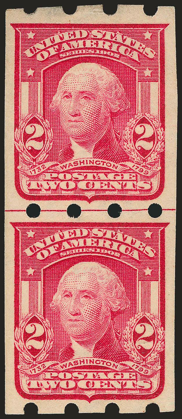 2c Carmine, Brinkerhoff Ty. I (320).> Guide line pair, lightly hinged, Extremely Fine, very scarce guide line pair and rare in this quality, Mekeel handstamp guarantees and with 1998 P.F. certificate