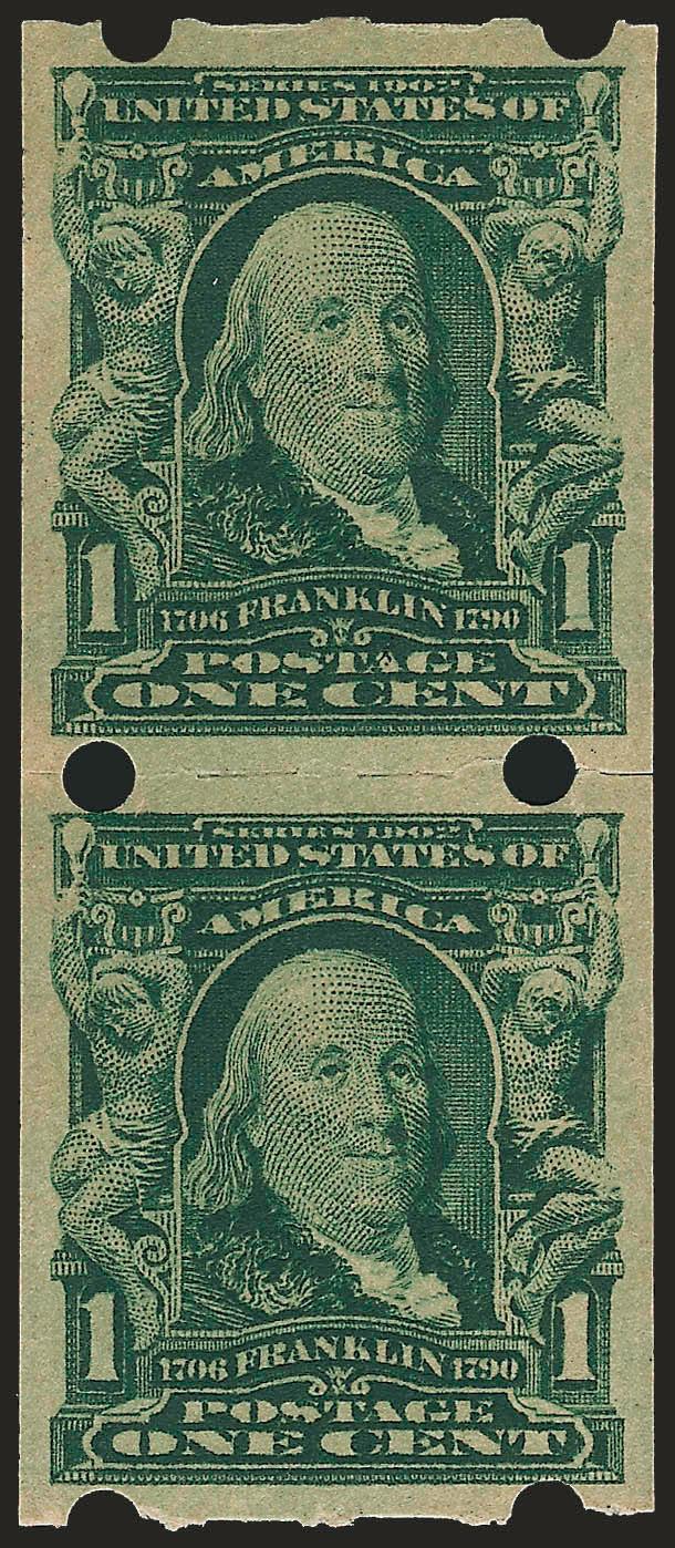 1c Blue Green, Brinkerhoff Ty. IIb (314).> Pair, bottom stamp Mint N.H., choice centering, Extremely Fine, with 1998 P.F. certificate