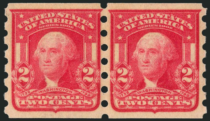 2c Scarlet, Mailometer Ty. III (320b).> Pair, lightly hinged, Very Fine and choice, a very scarce private perf and rarely seen in this quality, signed Belasco and with 2004 P.F. certificate