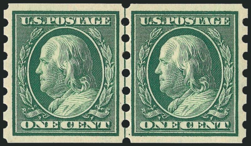 1c Green, Mailometer Ty. III (343).> Guide line pair, lightly hinged, Extremely Fine Gem, with 2002 P.F. certificate