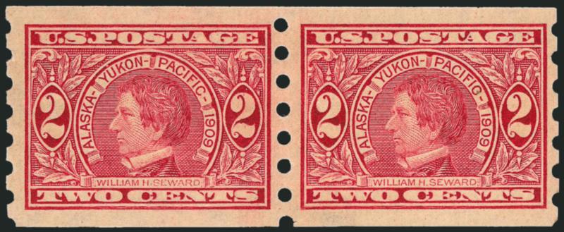 2c Alaska-Yukon, Mailometer Ty. III (371).> Mint N.H. pair, fresh, Very Fine and choice, magnificent quality for this scarce private perf, with 1998 P.F. certificate, Scott retail as hinged