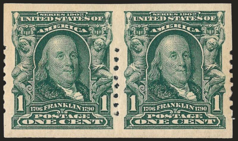 1c Blue Green, 2c Lincoln, Schermack Ty. I, Eight Holes (314, 368).> Pairs, Fine-Very Fine, each with 2002 P.F. certificate