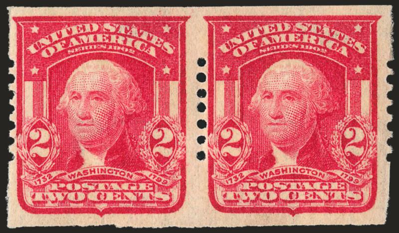 2c Carmine, Schermack Ty. I, Seven Holes (320).> Pair, h.r., rich color, Fine-Very Fine, ex Agris, with 1997 P.F. certificate