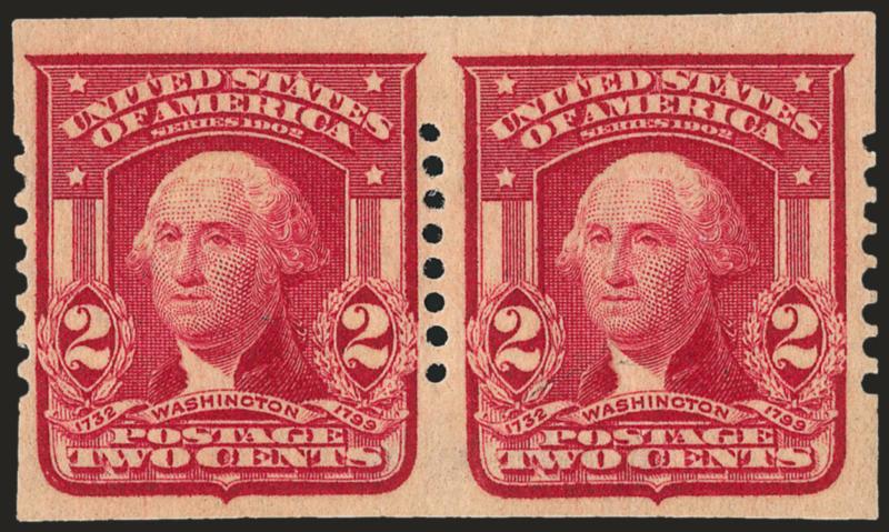 2c Lake, Schermack Ty. I, Eight Holes (320a).> Pair, lightly hinged, Very Fine, Mekeel handstamp guarantee and with 1995 P.S.E. certificate