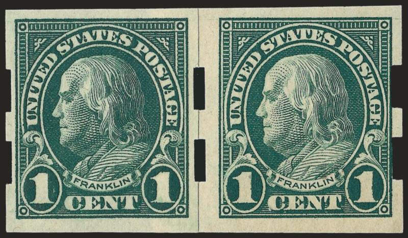 1c Green, Schermack Ty. III (575).> Mint N.H. paste-up pair, Very Fine, with 2002 P.F. certificate which does not mention the paste-up, Scott Retail as hinged