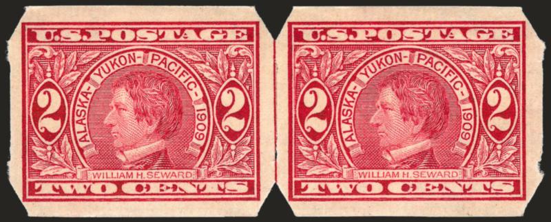 2c Alaska-Yukon, U.S. Automatic Vending Co. Ty. II, III (371).> Guide line pair and normal pair respectively, Extremely Fine, each with Mekeel handstamp guarantee