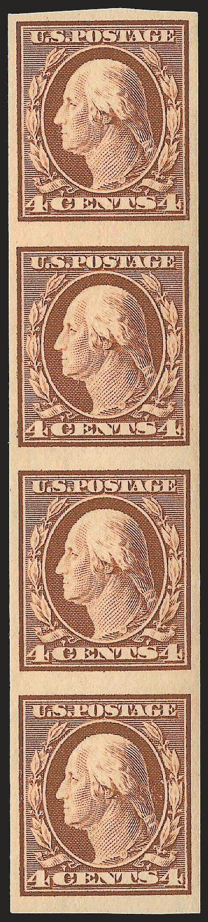 4c Orange Brown, Imperforate Coil (346V).> Mint N.H. strip of four, Extremely Fine, with 1993 P.F. certificate