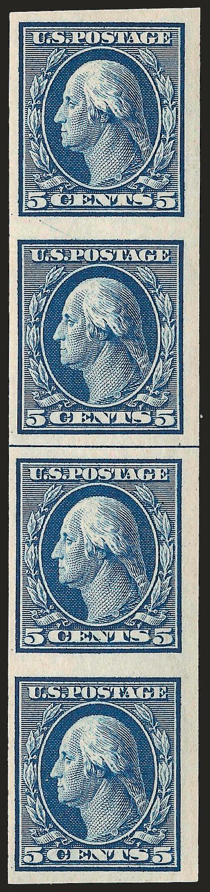 5c Blue, Imperforate Coil (347V).> Guide line strip of four, bottom pair Mint N.H., Very Fine, signed Ward and with 2002 P.F. certificate, Scott Retail as all hinged