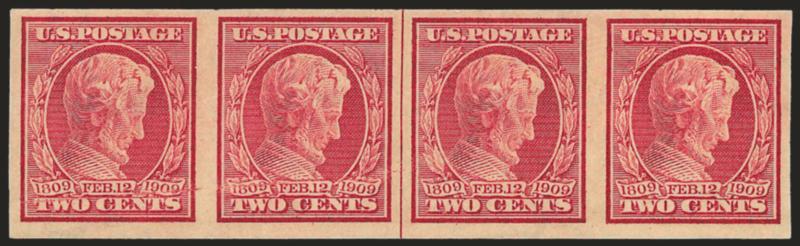 2c Lincoln, Imperforate Coil (368H).> Mint N.H. guide line strip of four, Fine-Very Fine, scarce, ex Floyd, with 1991 P.F. certificate