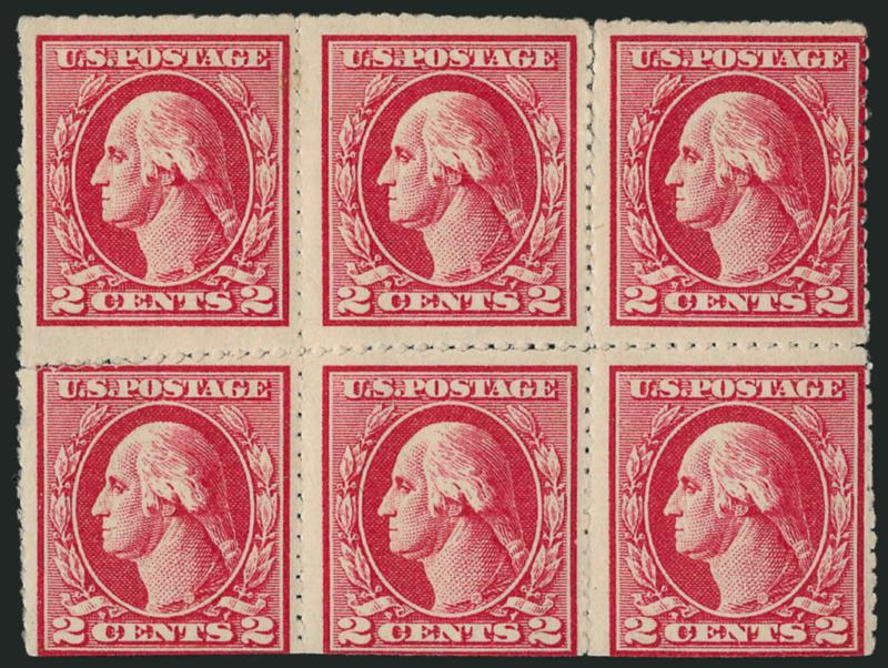 2c Carmine, Ty. IV, Wilson Roulette (532 var).> Block of six, with private rouletting on all sides, bright color, few h.r. reinforcing some roulettes, Very Fine, with one page of text by Herman Herst explaining
that these are genuine stamps private
