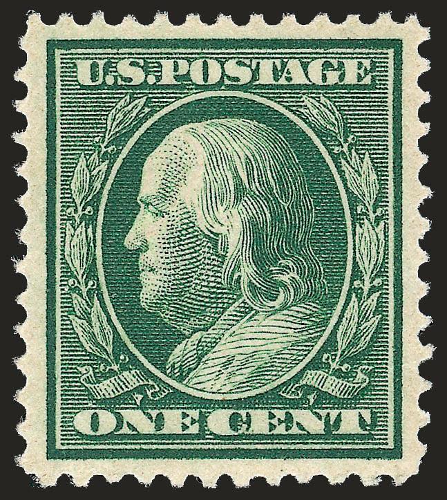1c Green (331).> Mint N.H., perfectly centered with wide margins, intense shade and impression on bright paper, Extremely Fine Gem, with 2008 P.S.E. certificate (Superb 98 SMQ $1,050.00), only two have graded
higher to date and only one other shares