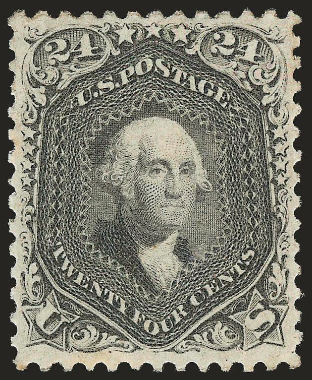 24c Gray (78b).> Original gum, choice centering with well-balanced margins all around, beautiful bright color<><>^EXTREMELY FINE ORIGINAL-GUM EXAMPLE OF THE 24-CENT 1863 ISSUE IN THE GRAY SHADE.^<><>This shade
is particularly difficult to obtain