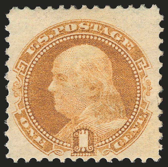 1c Buff, Without Grill (112b).> Large part original gum, deep rich color<><>^VERY FINE AND EXTREMELY RARE. NO MORE THAN THREE EXAMPLES OF THE ONE-CENT 1869 PICTORIAL WITHOUT GRILL ARE KNOWN, ACCORDING TO THE
ROSE BOOK.^<><>We have offered only tw