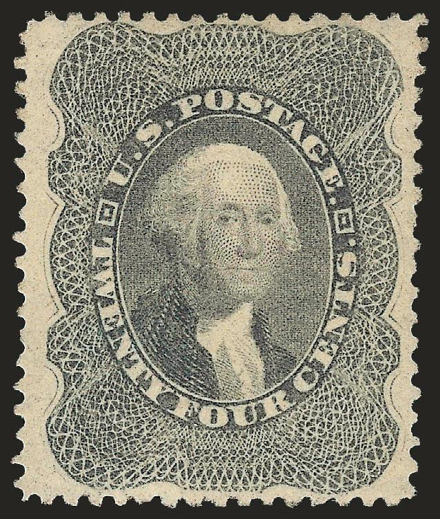 24c Gray Lilac (37).> Original gum, lightly hinged, intense shade and impression, beautiful centering with unusually wide margins<><>^EXTREMELY FINE. A REMARKABLY WIDE-MARGINED EXAMPLE OF THE 24-CENT 1860
ISSUE.^<><>With 1986 and 1994 P.F. certif