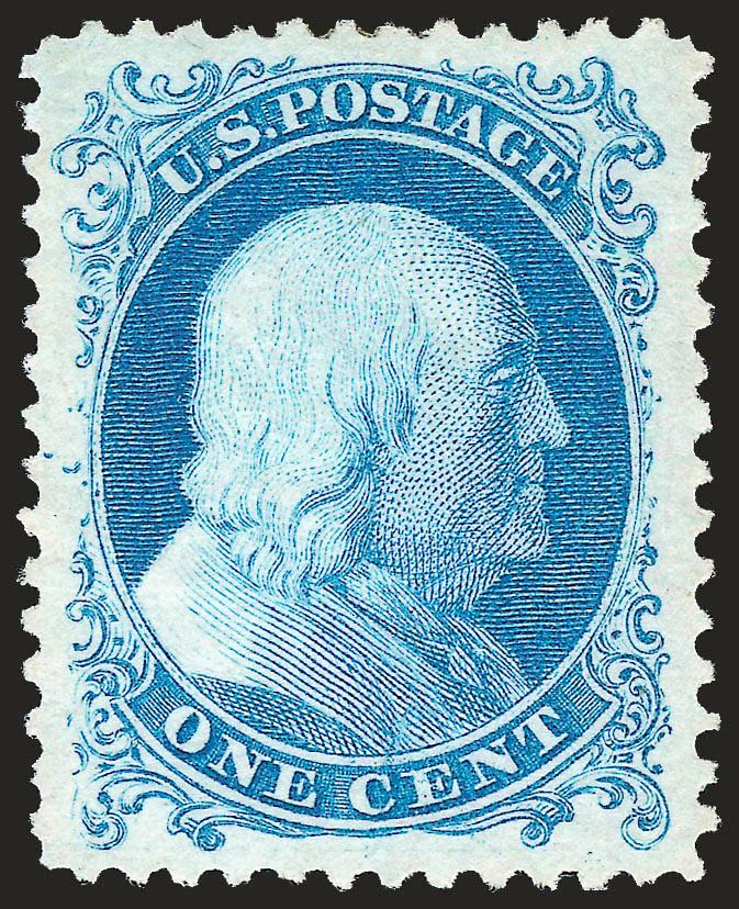 1c Bright Blue, Reprint (40).> Without gum as issued, brilliant color on post-office fresh paper, perfectly centered with Jumbo margins<><>^EXTREMELY FINE GEM. THIS ONE-CENT 1857 REPRINT HAS BEEN GRADED SUPERB 98
JUMBO BY P.S.E. -- THIS IS BY FAR T