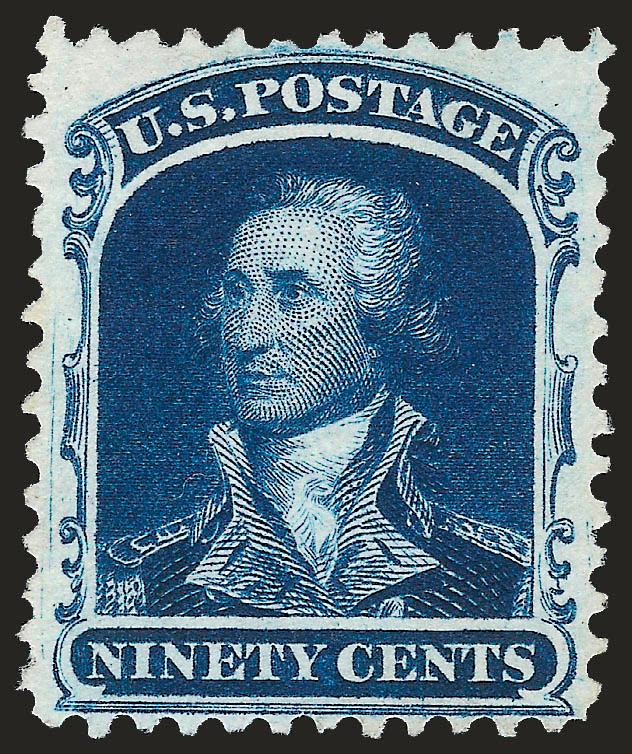 90c Deep Blue, Reprint (47).> Without gum as issued, intense shade and impression on bright paper, significantly better-centered than most with balanced margins<><>^VERY FINE. A BEAUTIFUL EXAMPLE OF THE 90-CENT
1857 REPRINT.^<><>Only 454 sold. Wi
