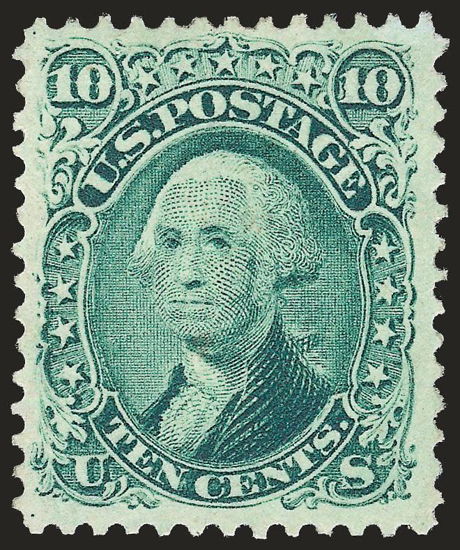 10c Yellow Green (68).> Original gum, lightly hinged, brilliant color and crisp impression, wide margins<><>^VERY FINE AND CHOICE. A BEAUTIFUL ORIGINAL-GUM EXAMPLE OF THE 1861 10-CENT YELLOW GREEN IN A REMARKABLE
STATE OF FRESHNESS.^<><>With 1994