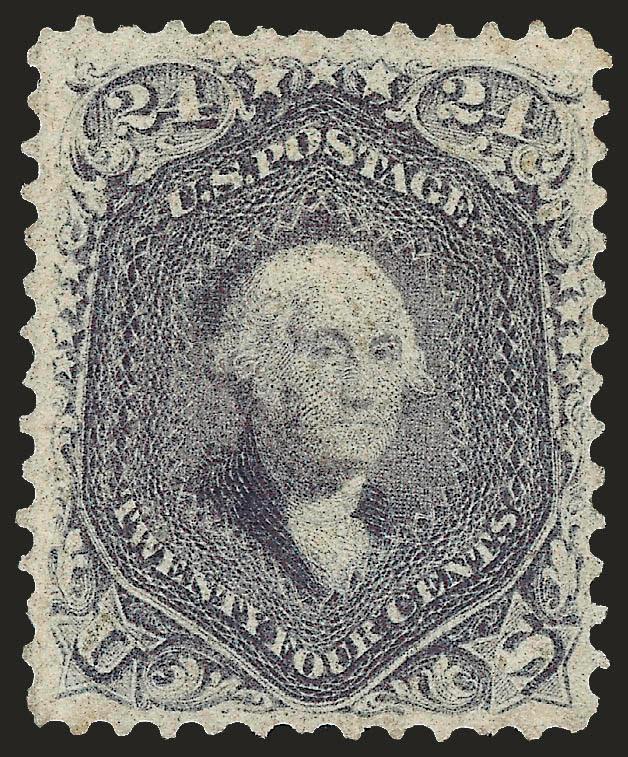 24c Pale Gray Violet, Thin Paper (70d).> Slightly disturbed original gum with some slight overall gum staining, radiant color, choice centering with wide margins for this difficult issue<><>^VERY FINE AND CHOICE
APPEARANCE. THE 24-CENT 1861 ISSUE I
