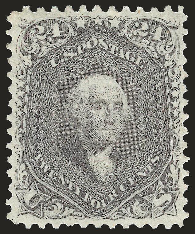 24c Lilac (78).> Original gum, lightly hinged and with pristine gum, wonderful warm shade on crisp paper, gorgeous centering with wide and balanced margins<><>^EXTREMELY FINE GEM IN THE FINEST CONDITION
ATTAINABLE. THE 24-CENT 1861-63 ISSUE IS VERY