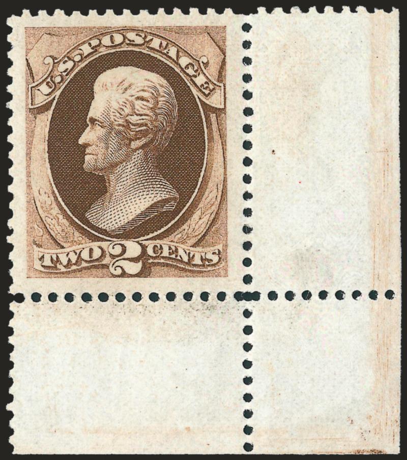 2c Brown (157).> Original gum, described as previously hinged on new P.S.E. certificate but in our opinion it is Mint N.H., with <bottom right corner sheet selvage,> the stamp itself is beautifully centered
with Jumbo margins, brilliant color, crisp