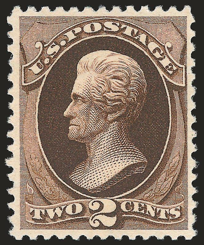 2c Black Brown, Special Printing (193).> Without gum as issued, deep rich color, detailed impression, choice centering with well-balanced margins<><>^EXTREMELY FINE. A SCARCE SOUND AND SUPERBLY CENTERED EXAMPLE
OF THE 2-CENT 1880 AMERICAN BANK NOTE