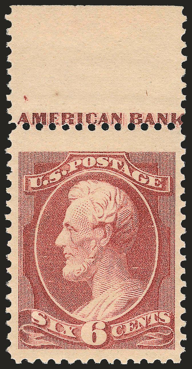 6c Deep Brown Red (208a).> Mint N.H., extra wide margins with <part imprint> in selvage at top, deep rich color, minute natural gum skip, Extremely Fine, a striking example of the 6c Re-engraved, with 2000 P.F.
certificate
