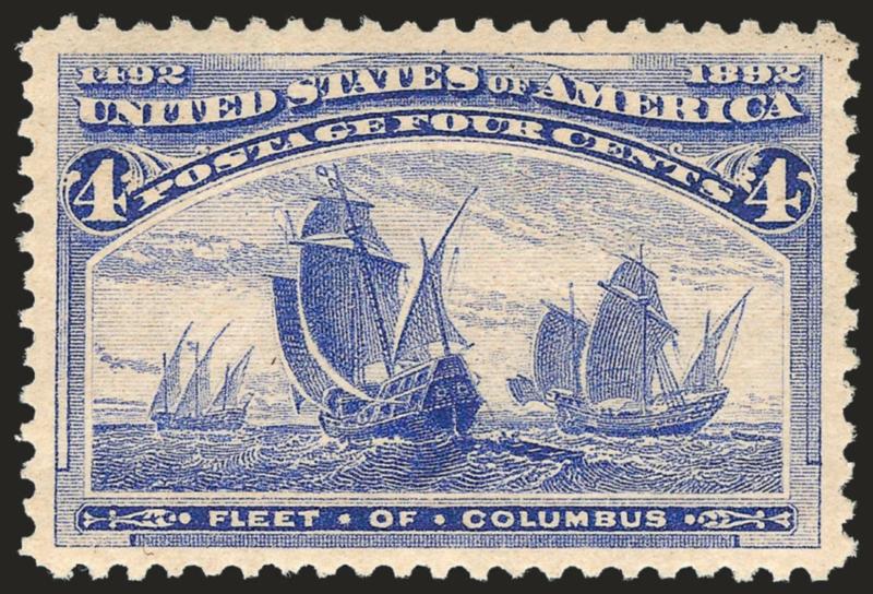 4c Columbian (233).> Mint N.H., rich color and proof-like impression, wide and balanced margins, Extremely Fine Gem, a beautiful stamp, with 2000 P.F. certificate
