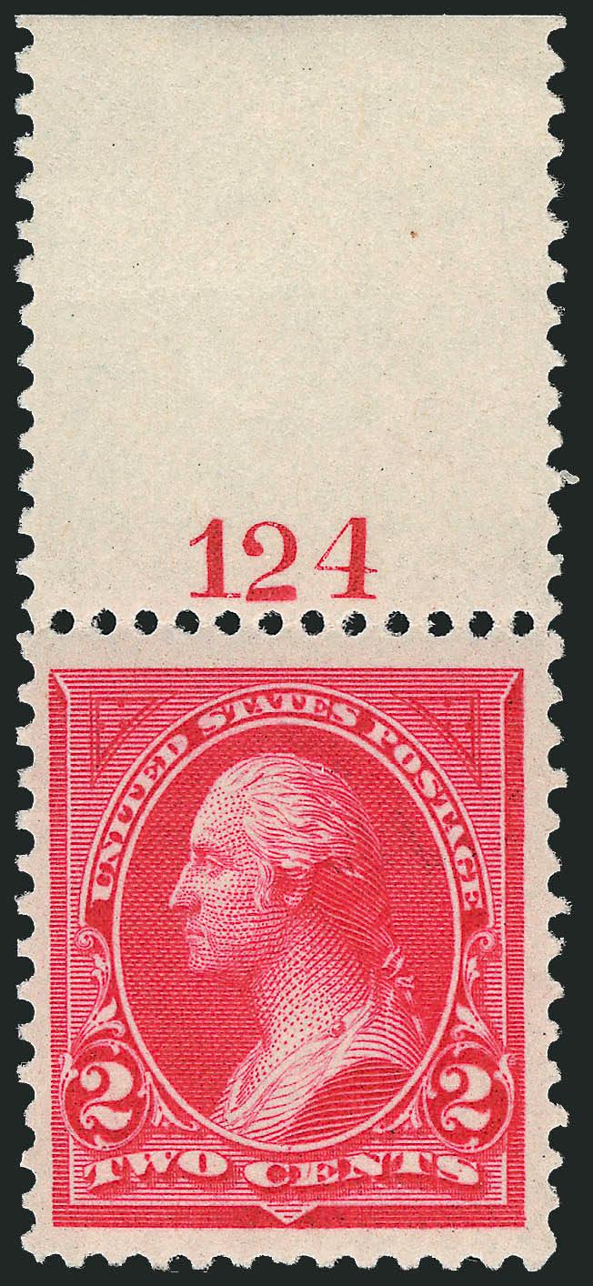 2c Scarlet, Ty. I (250b).> Mint N.H., with <plate no. 124> selvage at top, vivid shade, bright and fresh paper, Very Fine, with 2005 P.F. certificate