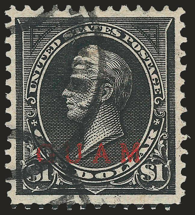 1899, $1.00 Black, Ty. I (12).> Incredibly well-centered, exceptionally wide margins, partial Agana registry cancel (Agana with Spanish tilde over N), Extremely Fine
