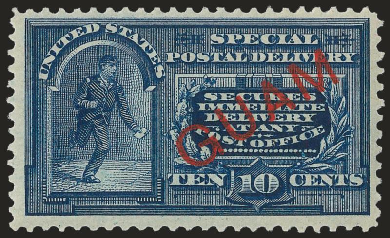 1899, 10c Blue, Special Delivery, Normal and Five Dots in Curved Frame Above Messengers Head (E1, E1a).> Unused and used examples of each, unused original gum, both used about Fine, the unused Fine-Very Fine
with the E1a exceptional, used E1a unpric