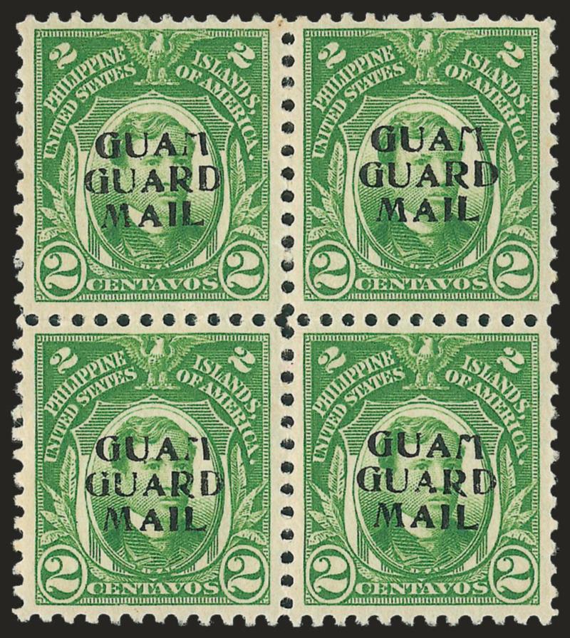1930, 2c Green, Guard Mail (M1).> Block of four, tropical original gum, Very Fine
