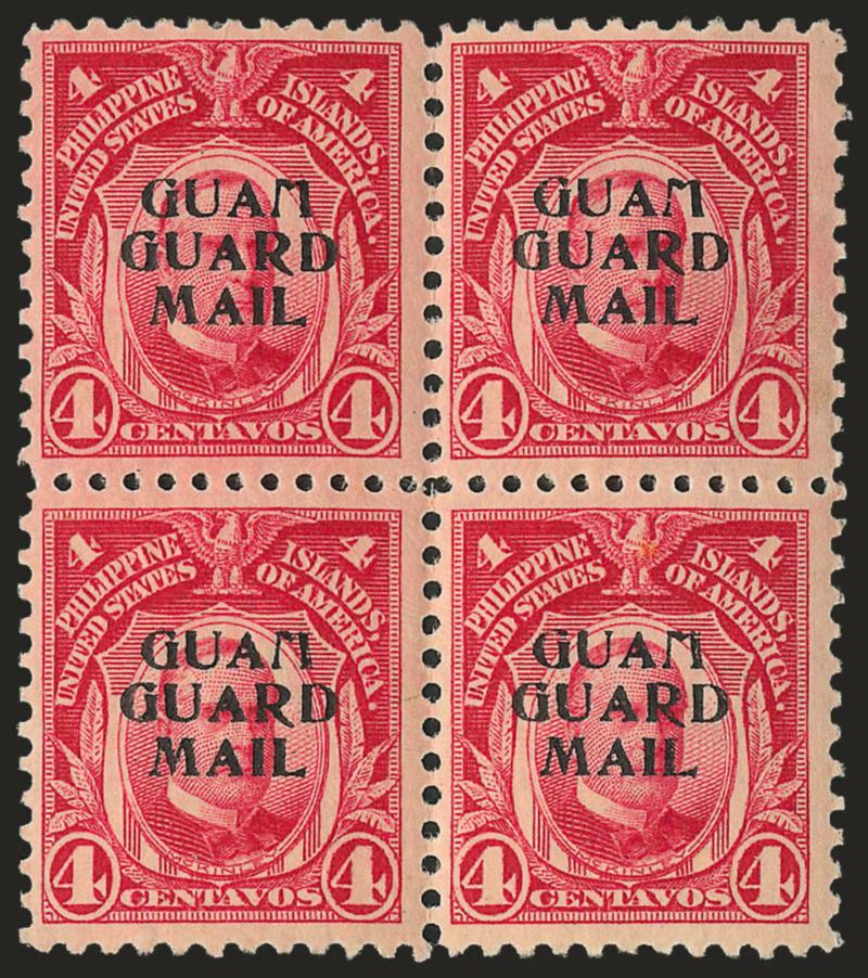 1930, 4c Carmine, Guard Mail (M2).> Block of four, very slight tropical original gum, nicely centered, Fine-Very Fine, with 1977 A.P.S. certificate