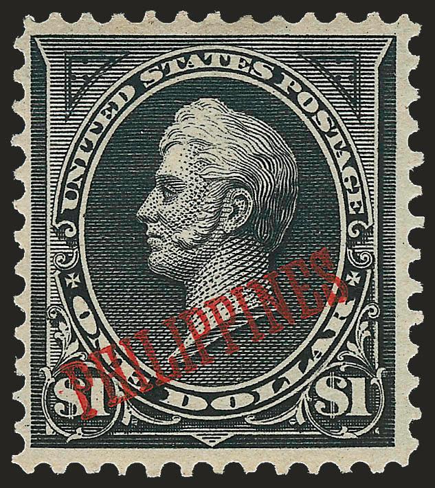 1901, $1.00 Black, Ty. II (223A).> Original gum, lightly hinged, Fine and attractive, actually quite a bit better overall than typically seen, New England Stamp Co. handstamp guarantee